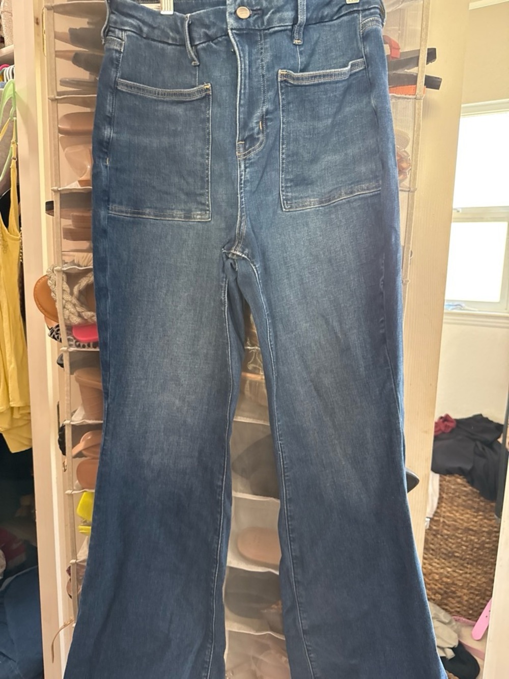 American Eagle Outfitters Women's Dark Blue Wide-Leg Denim Jeans